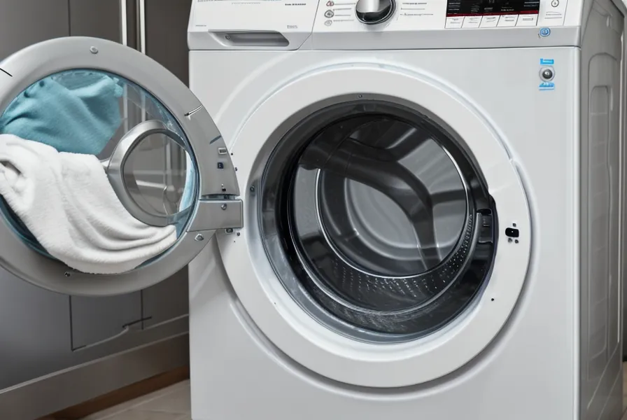 Gros plan d'une machine à laver fonctionnant en plein après-midi sous le soleil.