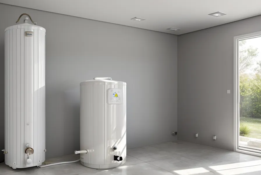 Un chauffe-eau électrique blanc dans une buanderie ensoleillée.